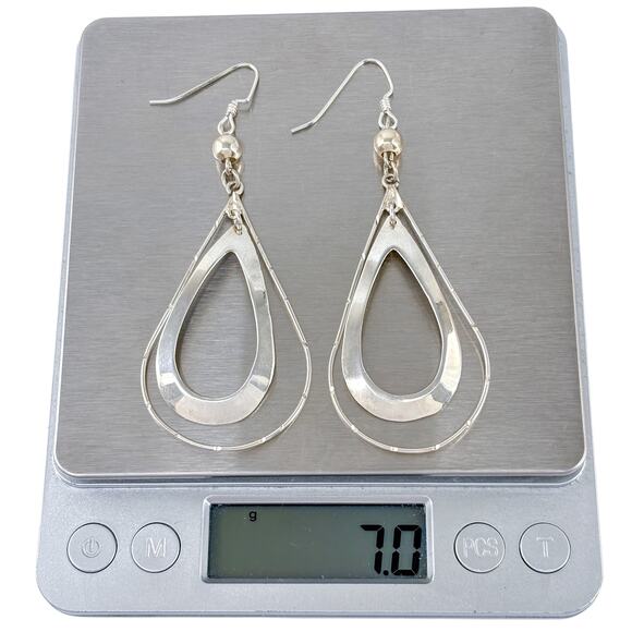 Estate Mexico Sterling Silver 925 Open Teardrop Dangle Earrings - Picture 8 of 8